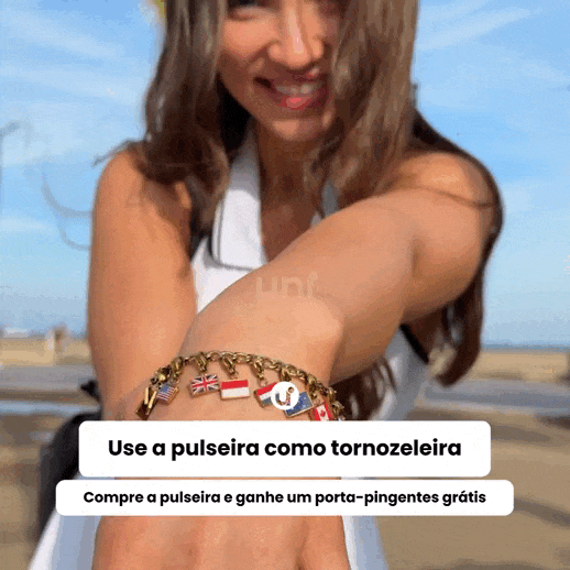 Pulseira de Berloques Bandeiras de Países e Mapas - Aço 316L Banhada a Ouro 18K