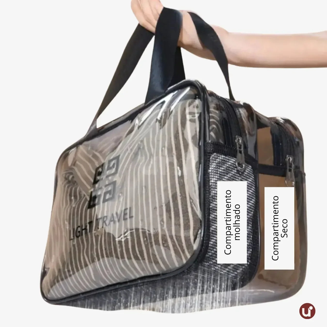 Bolsa de PVC Transparente Para Cosméticos Impermeável com Divisória Seca/Molhada - uniescolhas