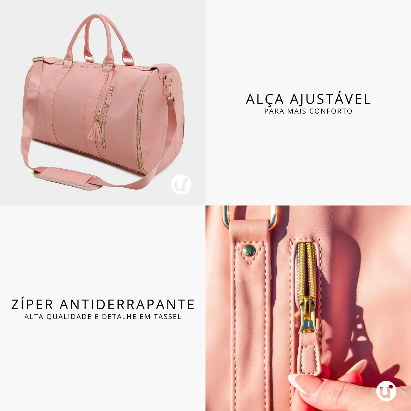 Mala de Mão Rosa Espaçosa Dobrável 60L Roller JetSetFemme™