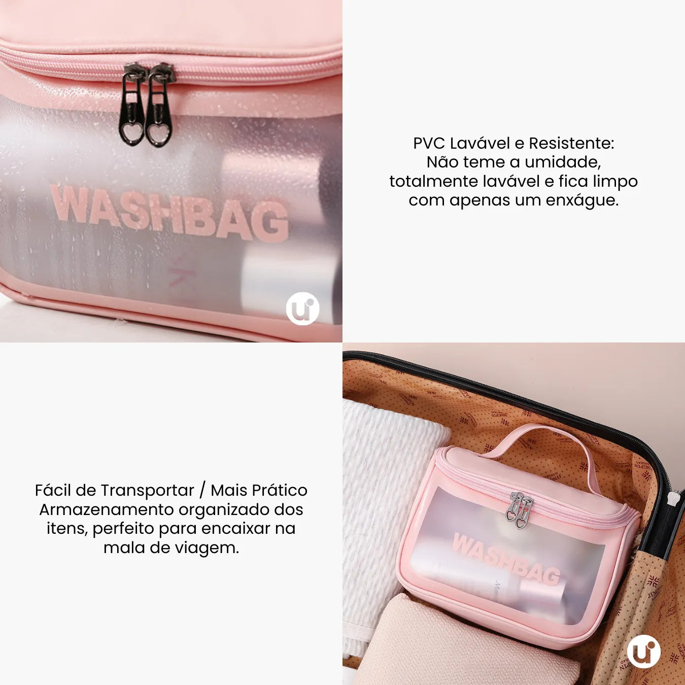 Necessaire de Viagem com Gancho Transparente WashBag Premium