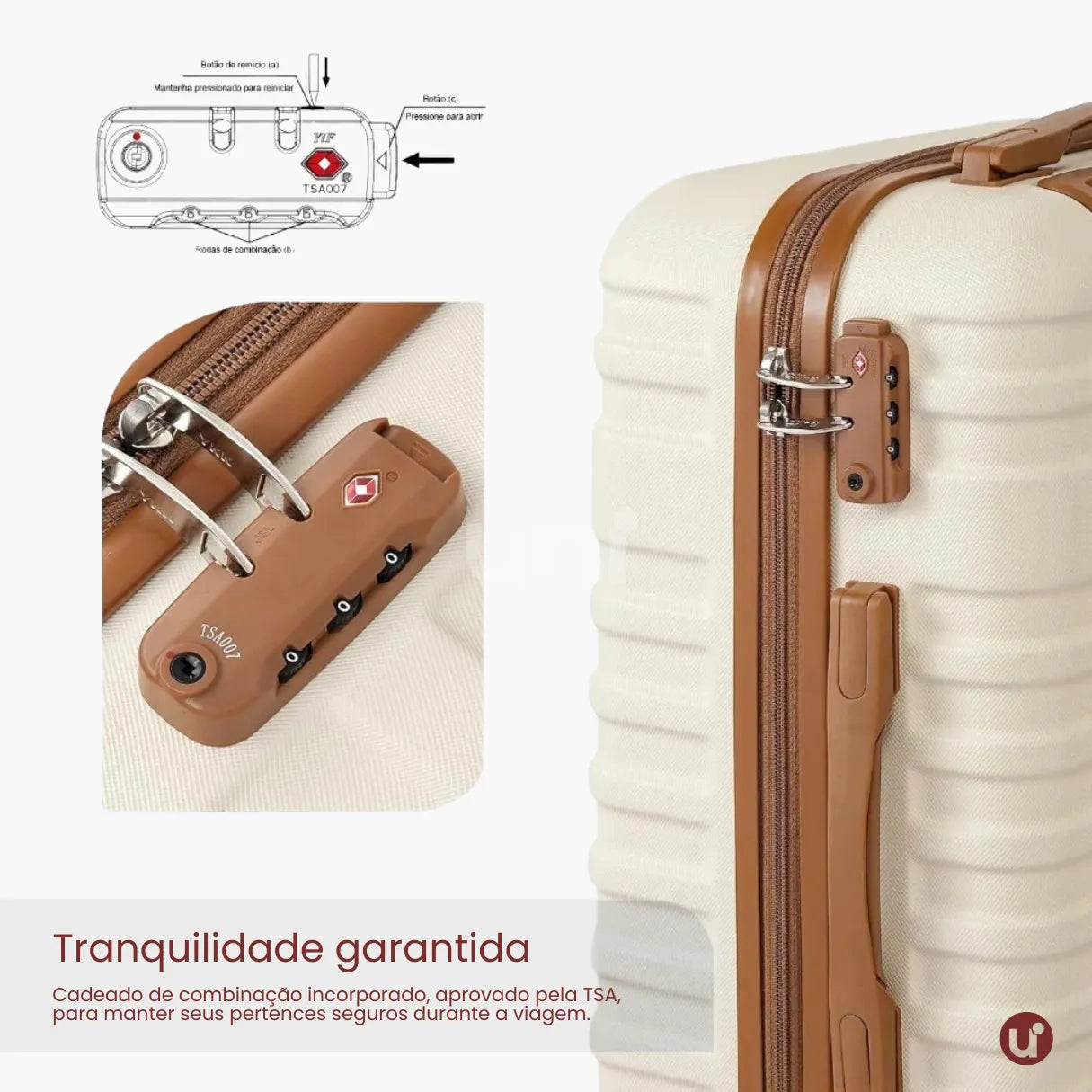 Kit Mala de Bordo 10kg Rodas Removíveis ANAC + Bolsa e Nécessaire
