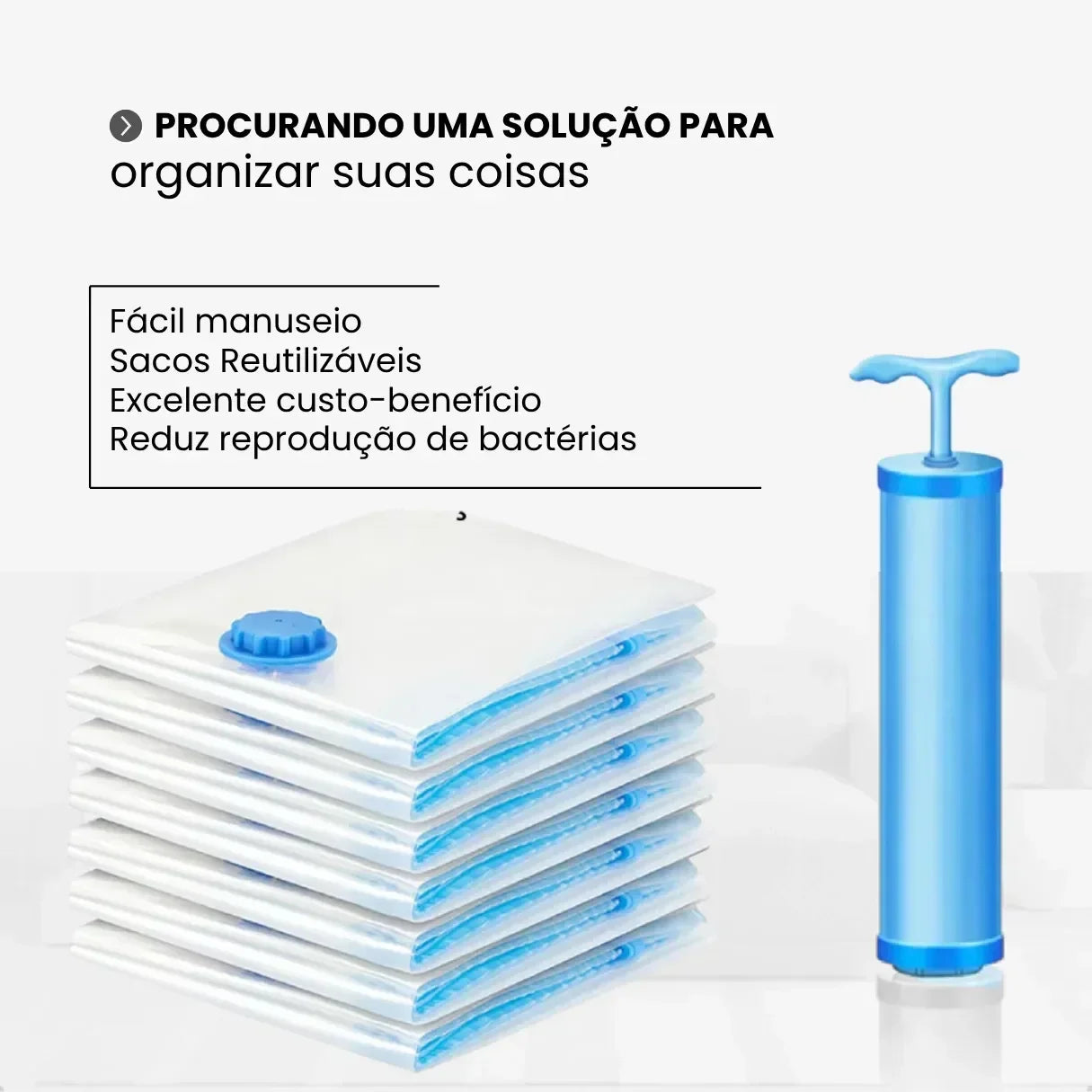 Kit Saco a Vácuo com Bomba para Roupas e Viagem Reutilizável VacuuPack™ - uniescolhas