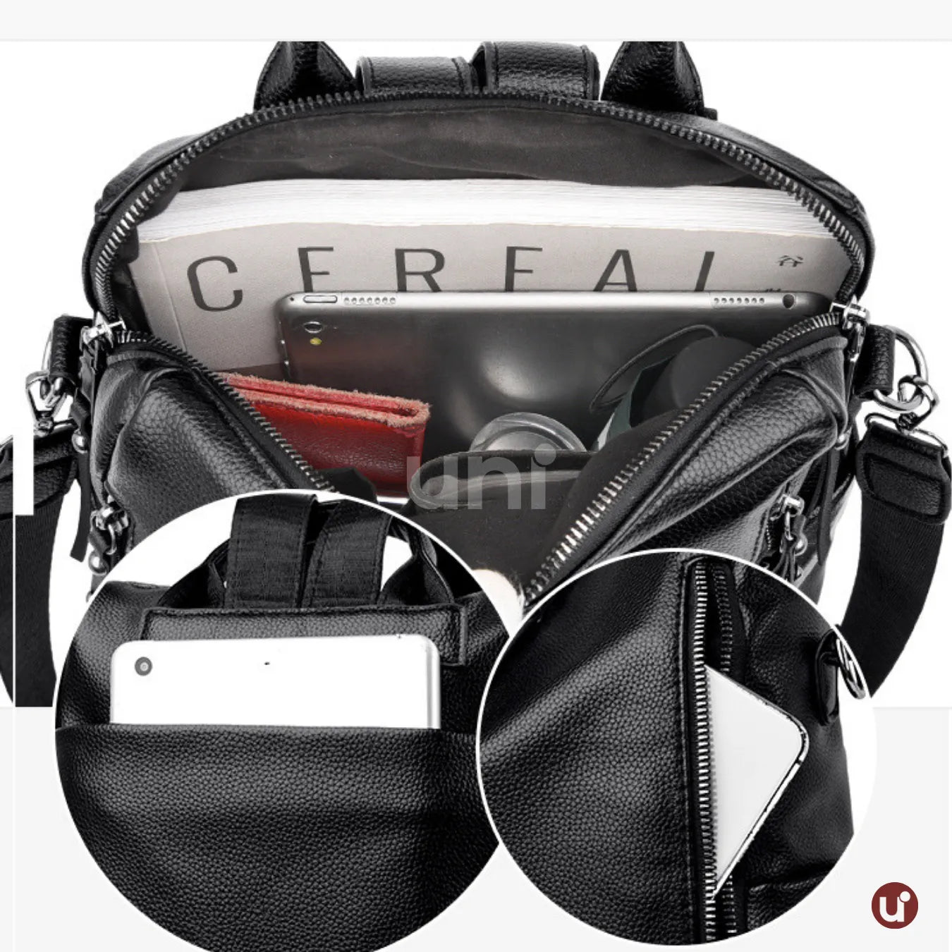 Mochila Feminina Antifurto Impermeável em Couro 3 em 1 - Shiny Diary