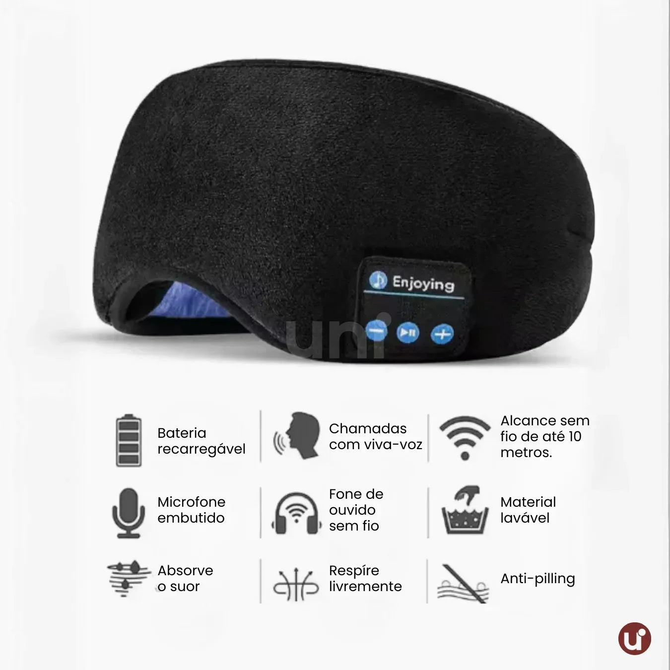 Máscara de Dormir Bluetooth Blackout UniEscolhas – Conforto Ajustável e Lavável - uniescolhas