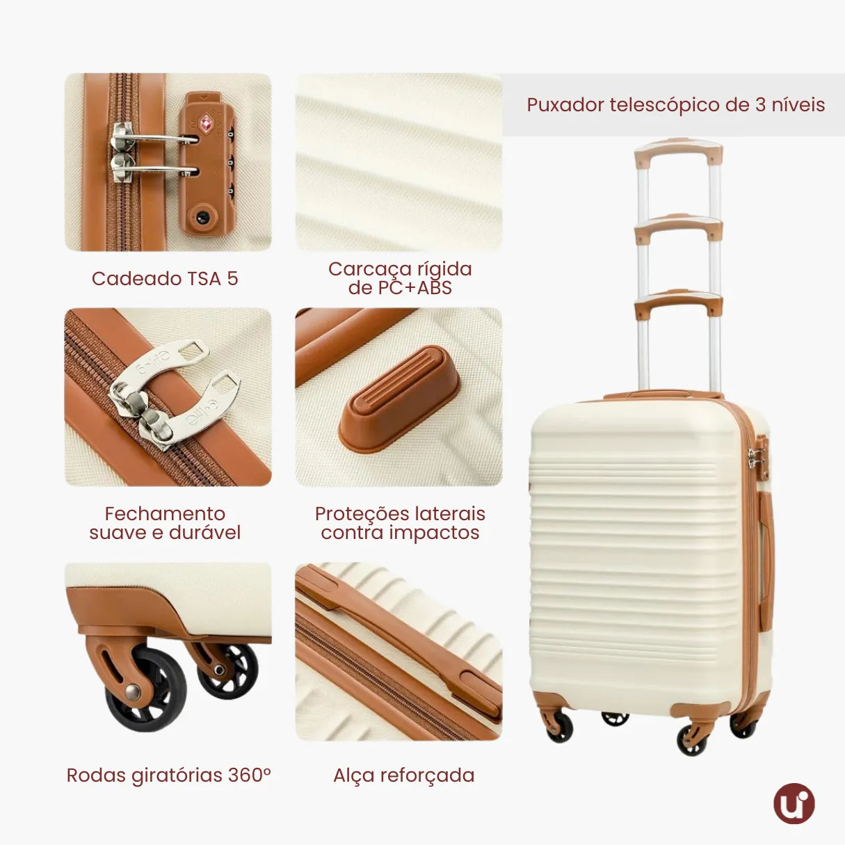 Kit Mala de Bordo 10kg Rodas Removíveis ANAC + Bolsa e Nécessaire