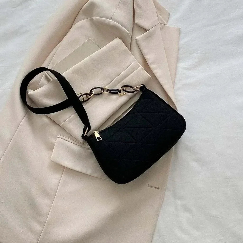 Bolsa de Ombro Hobo Estilo Minimalista com Alças de Cadeia Lovito™ - uniescolhas