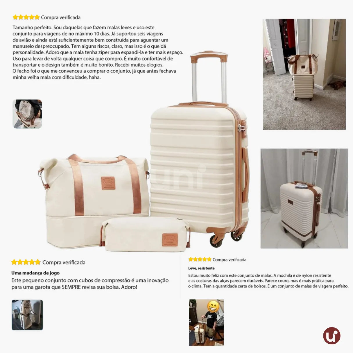 Kit Mala de Bordo 10kg Rodas Removíveis ANAC + Bolsa e Nécessaire