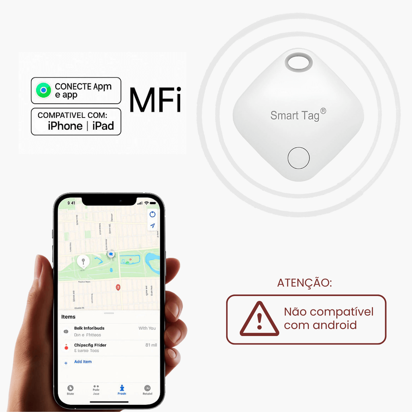 Smart Tag Rastreador Inteligente de Bagagem e Objetos (Exclusivo iOS)
