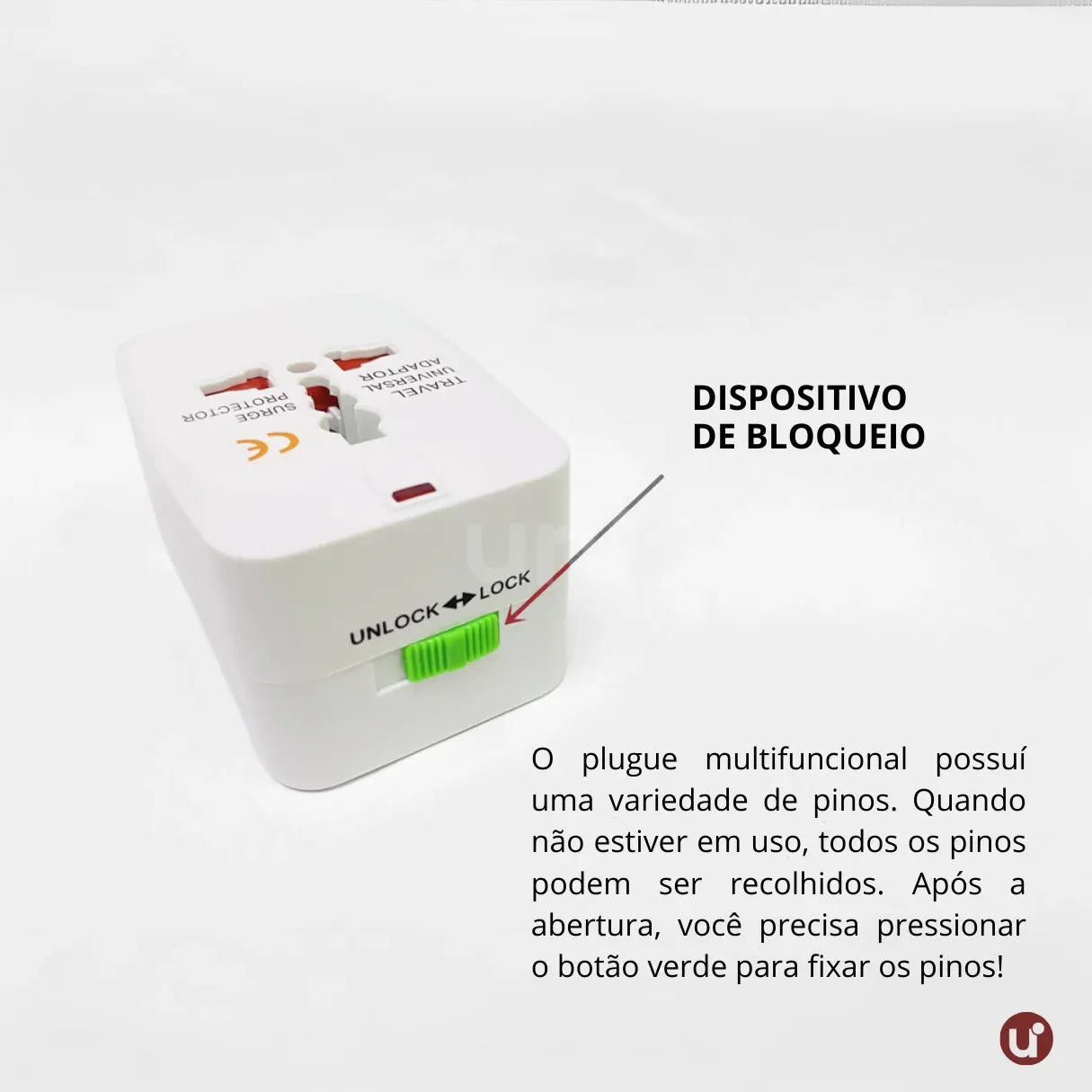 Adaptador Internacional Universal com Proteção Contra Surto, Bivolt e LED - uniescolhas