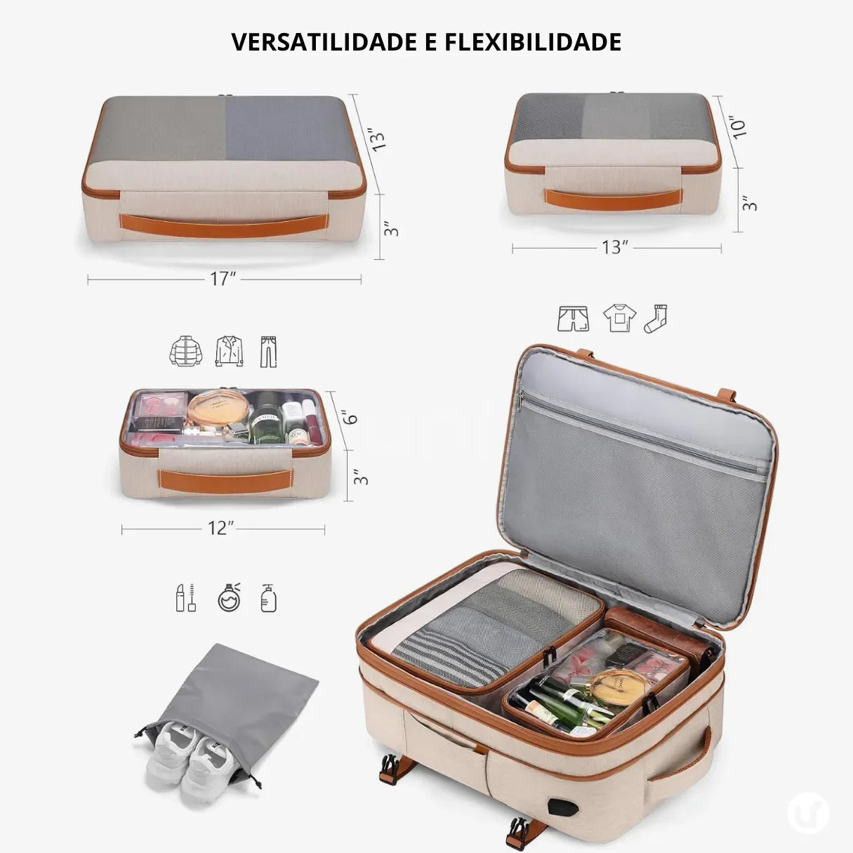 Kit Mala de Viagem — Mochila NovaTech™ + Mala de Bordo 10kg + 4 Necessaires GRÁTIS