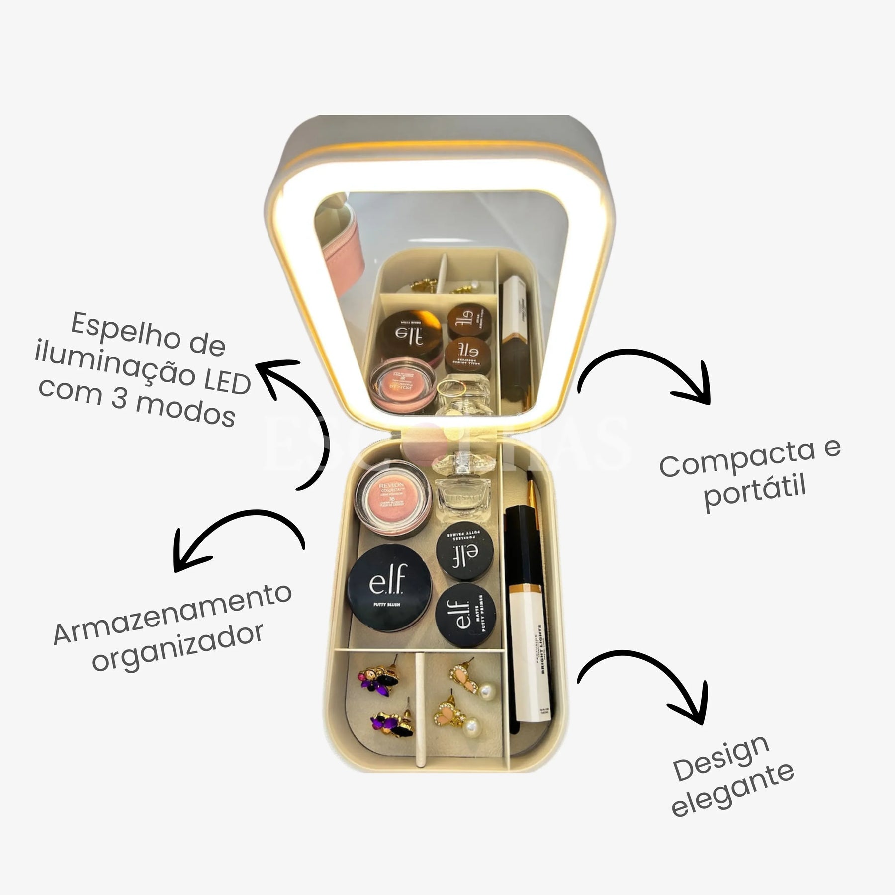 Estojo de maquiagem de LED Mini Caixa TrevoLed™ - uniescolhas