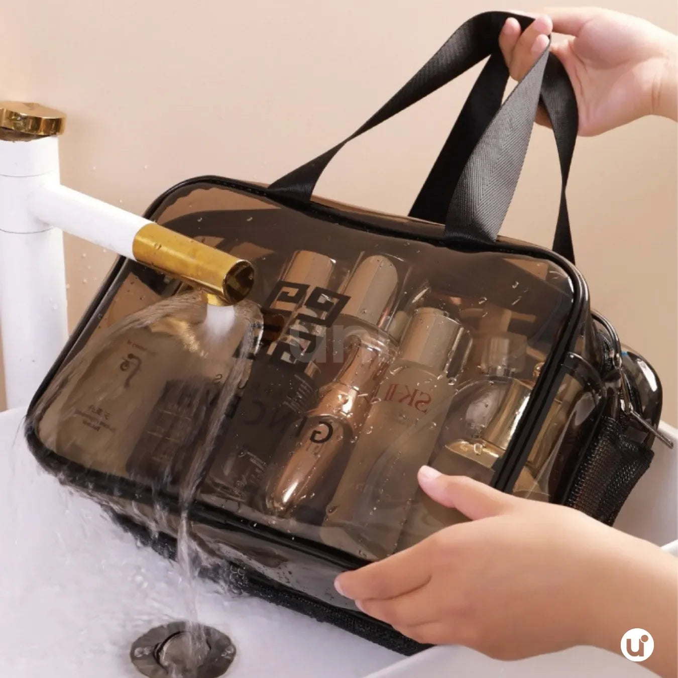 Bolsa de PVC Transparente Para Cosméticos Impermeável com Divisória Seca/Molhada - uniescolhas