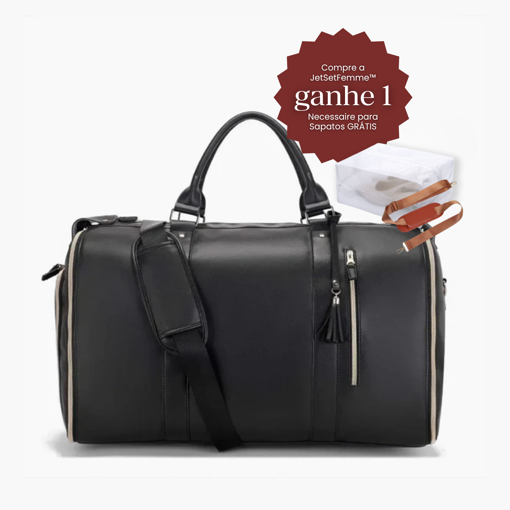 Mala de Mão Preta Espaçosa Dobrável 60L Roller JetSetFemme™