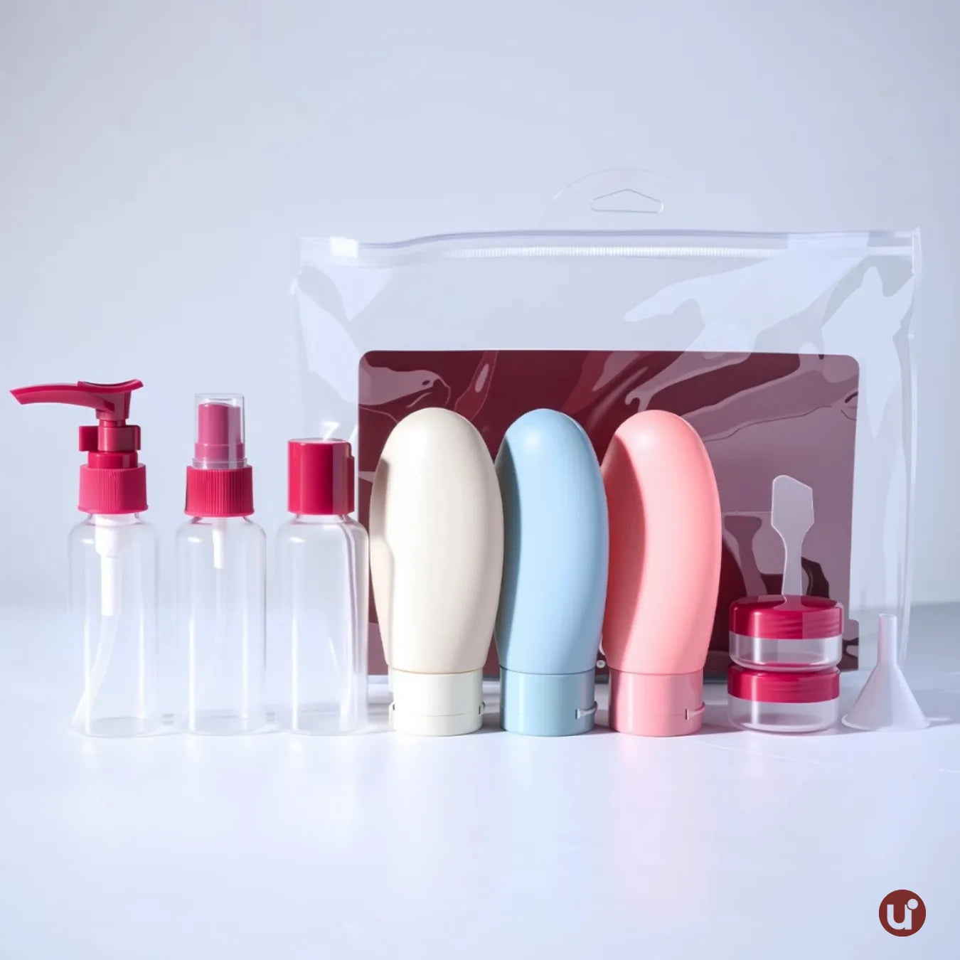 Kit Viagem 5 a 8 Peças Frascos Silicone Antivazamento + Necessaire