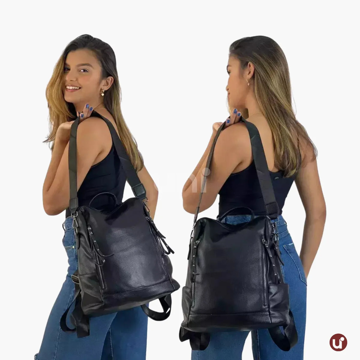 Mochila Feminina Antifurto Impermeável em Couro 3 em 1 - Shiny Diary