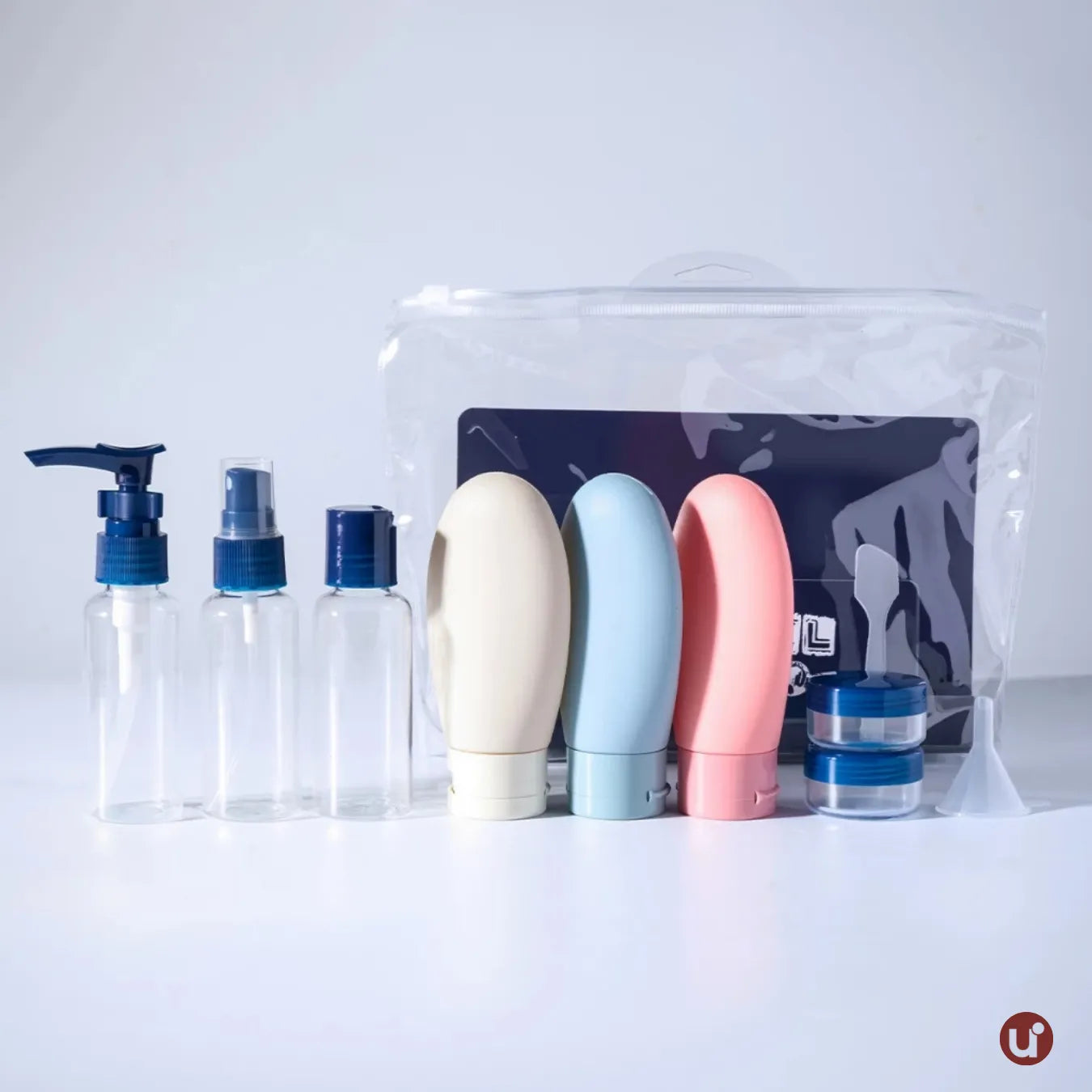 Kit Viagem 5 a 8 Peças Frascos Silicone Antivazamento + Necessaire