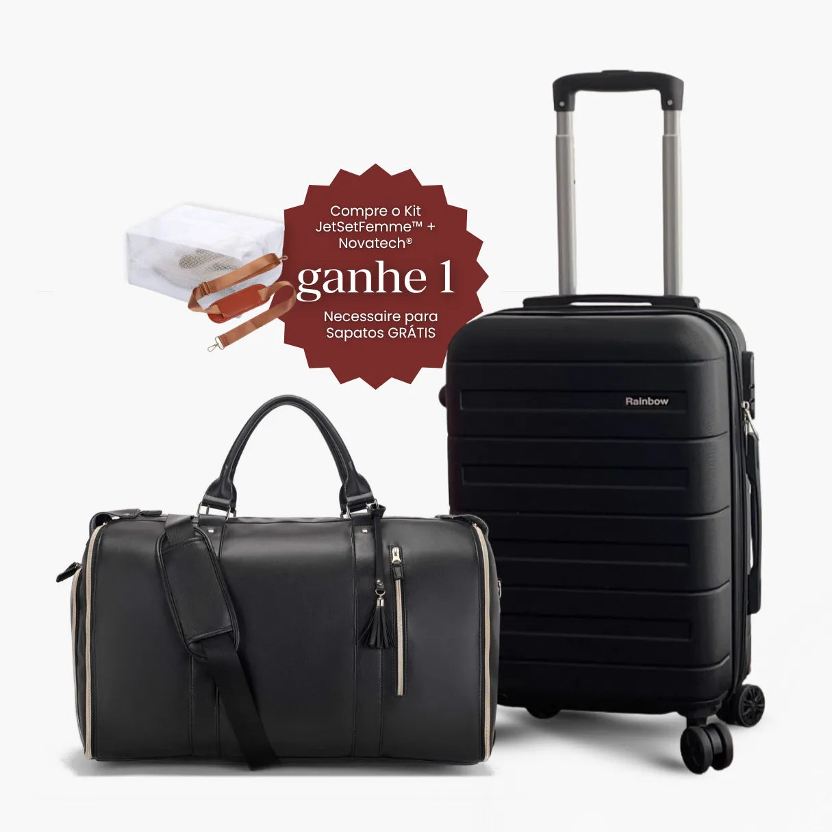 Kit de Viagem Dobrável JetSetFemme™ + Mala Novatech® 8kg–15kg — Leve e Organizada