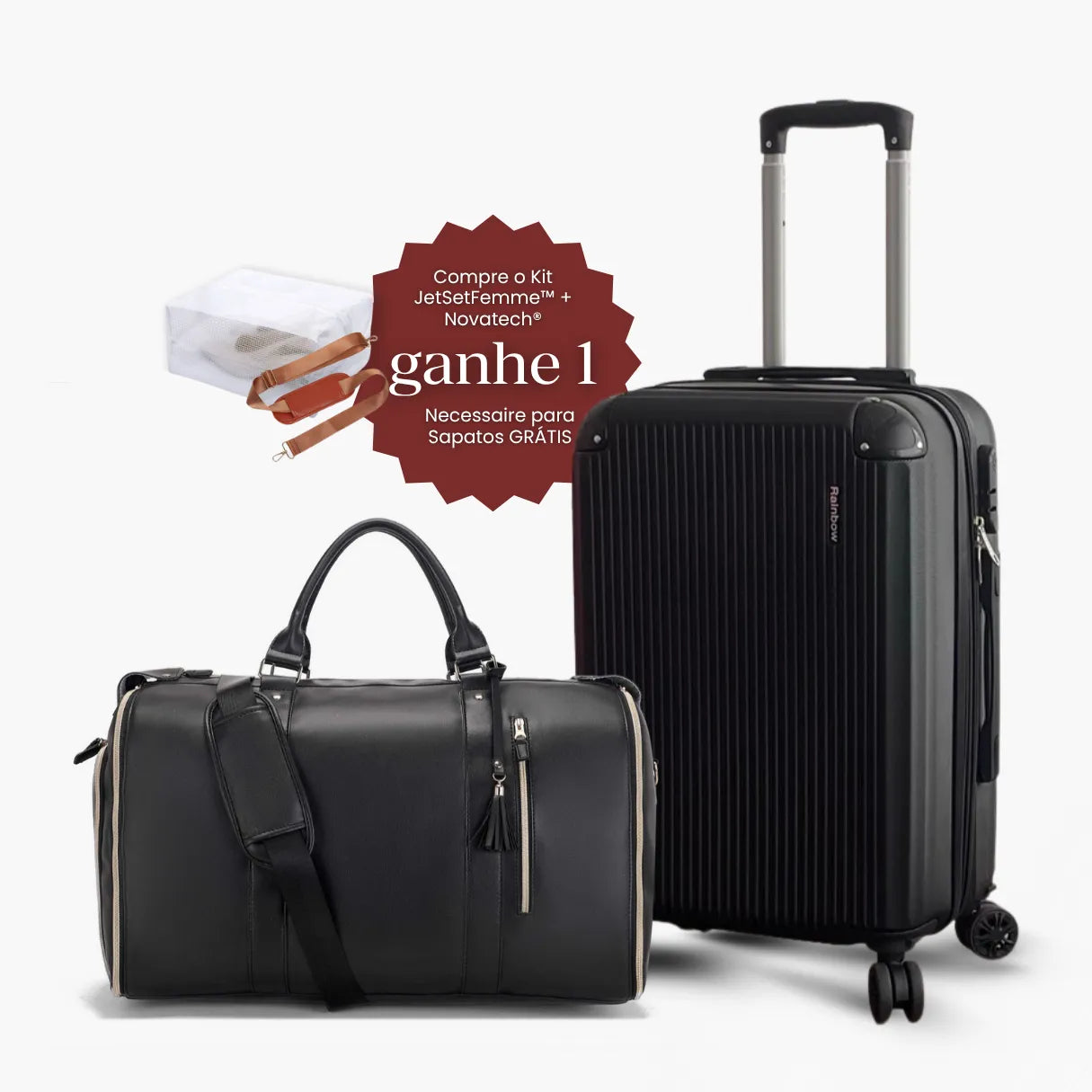 Kit de Viagem Dobrável JetSetFemme™ + Mala Novatech® 8kg–15kg — Leve e Organizada