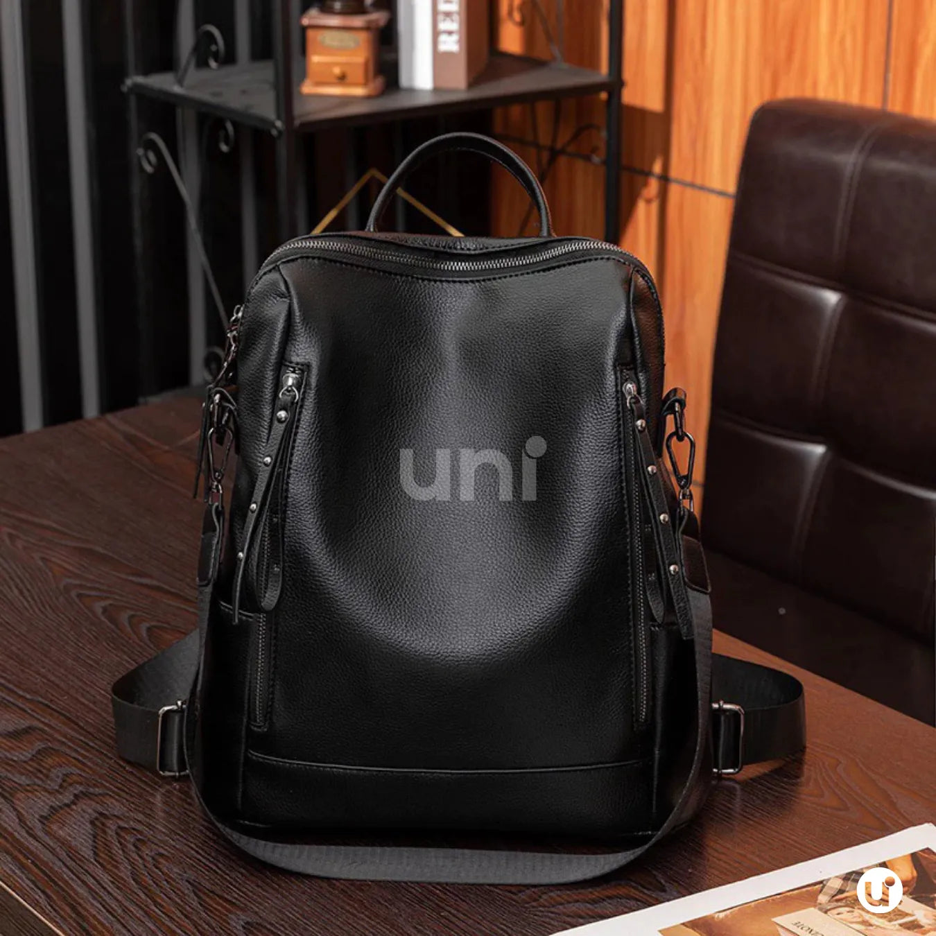 Mochila Feminina Antifurto Impermeável em Couro 3 em 1 - Shiny Diary