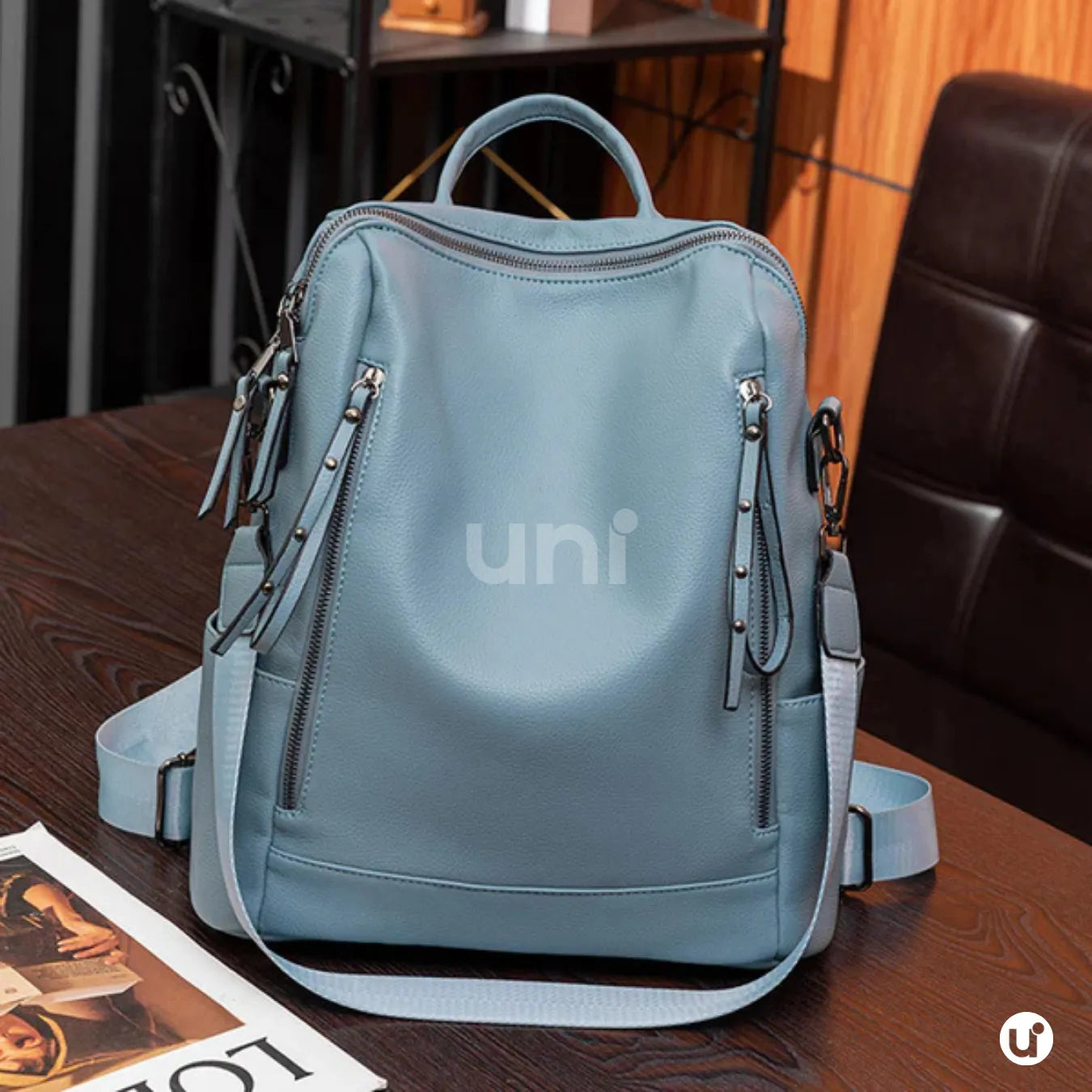 Mochila Feminina Antifurto Impermeável em Couro 3 em 1 - Shiny Diary