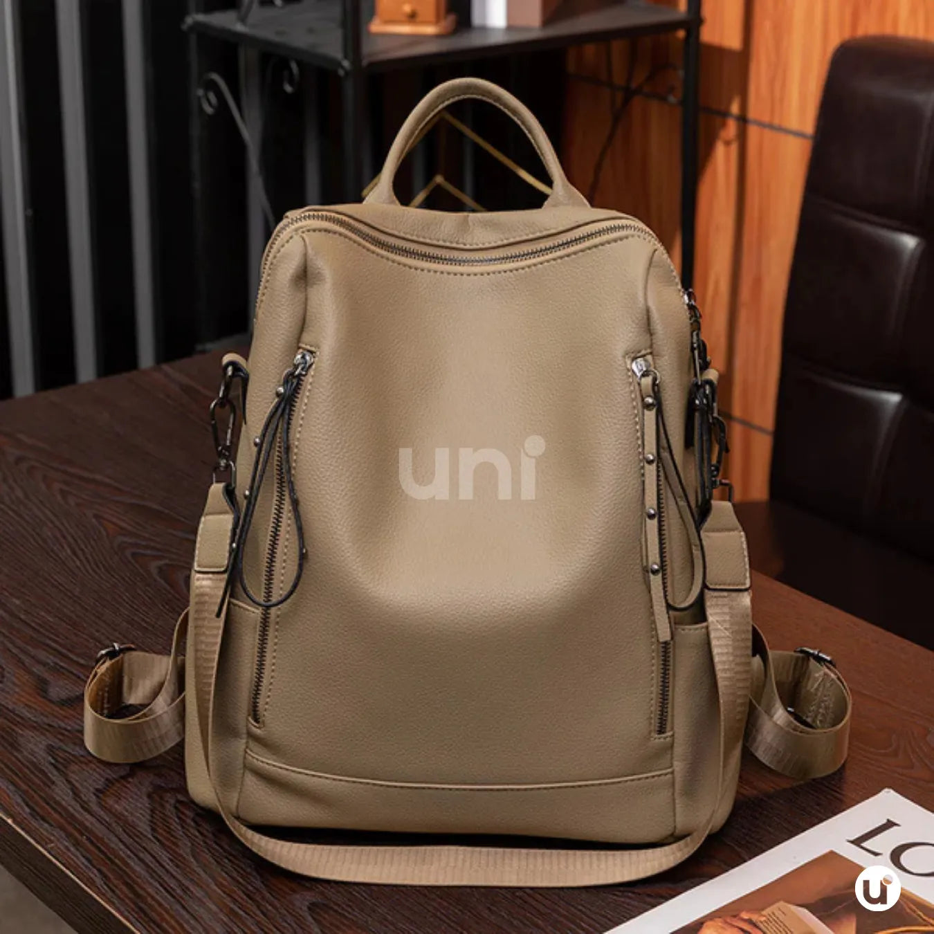 Mochila Feminina Antifurto Impermeável em Couro 3 em 1 - Shiny Diary