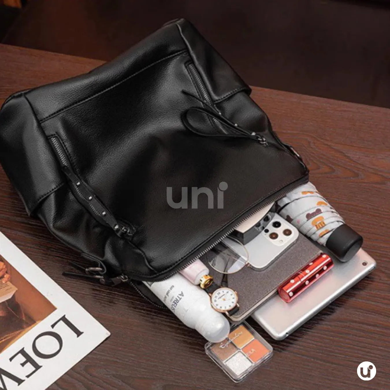 Mochila Feminina Antifurto Impermeável em Couro 3 em 1 - Shiny Diary
