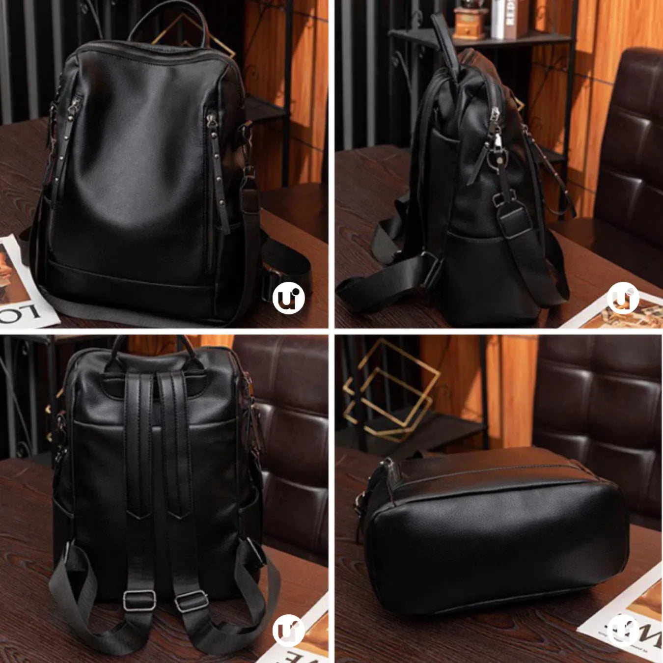 Mochila Feminina Antifurto Impermeável em Couro 3 em 1 - Shiny Diary