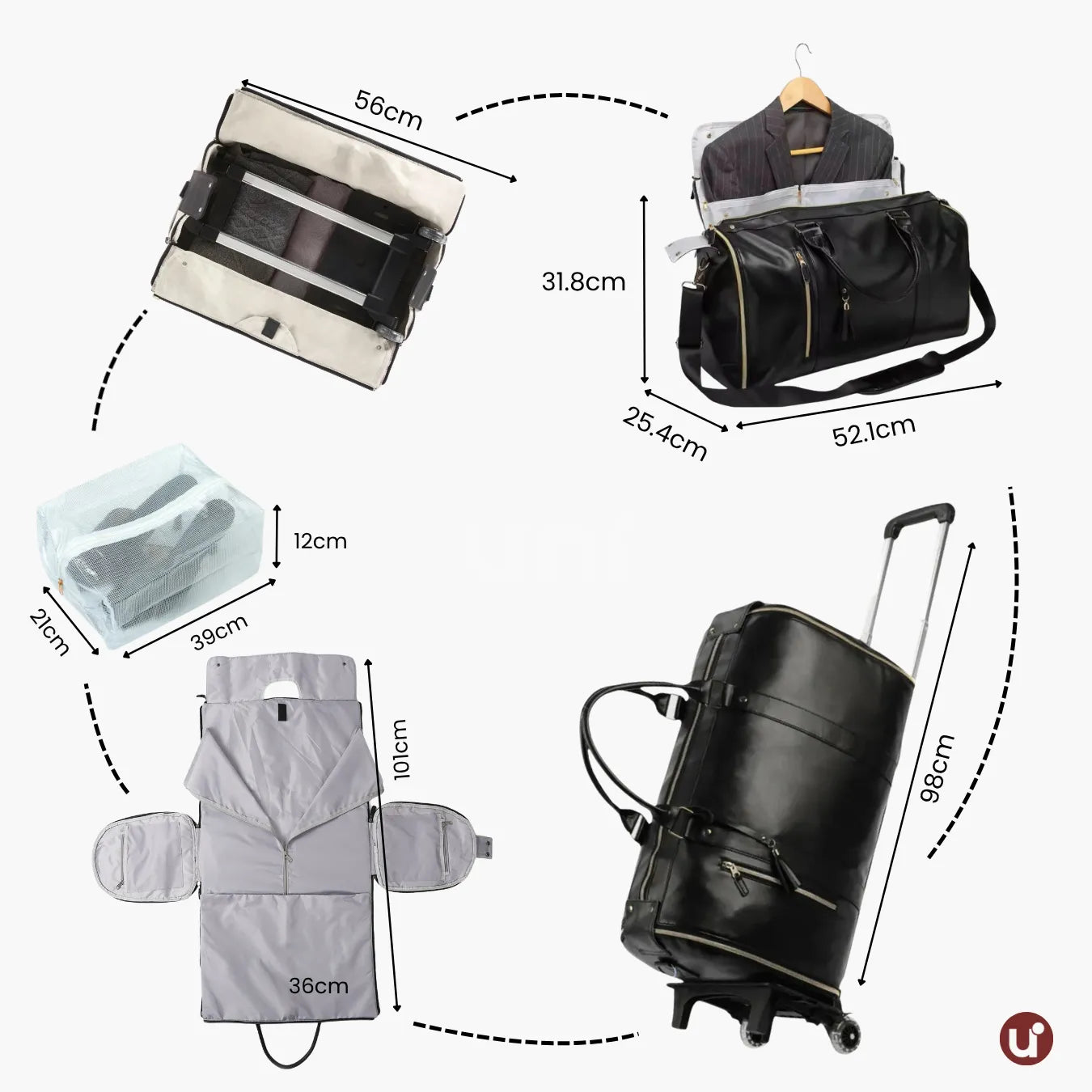 Mala de Mão Preta Espaçosa Dobrável 60L Roller JetSetFemme™