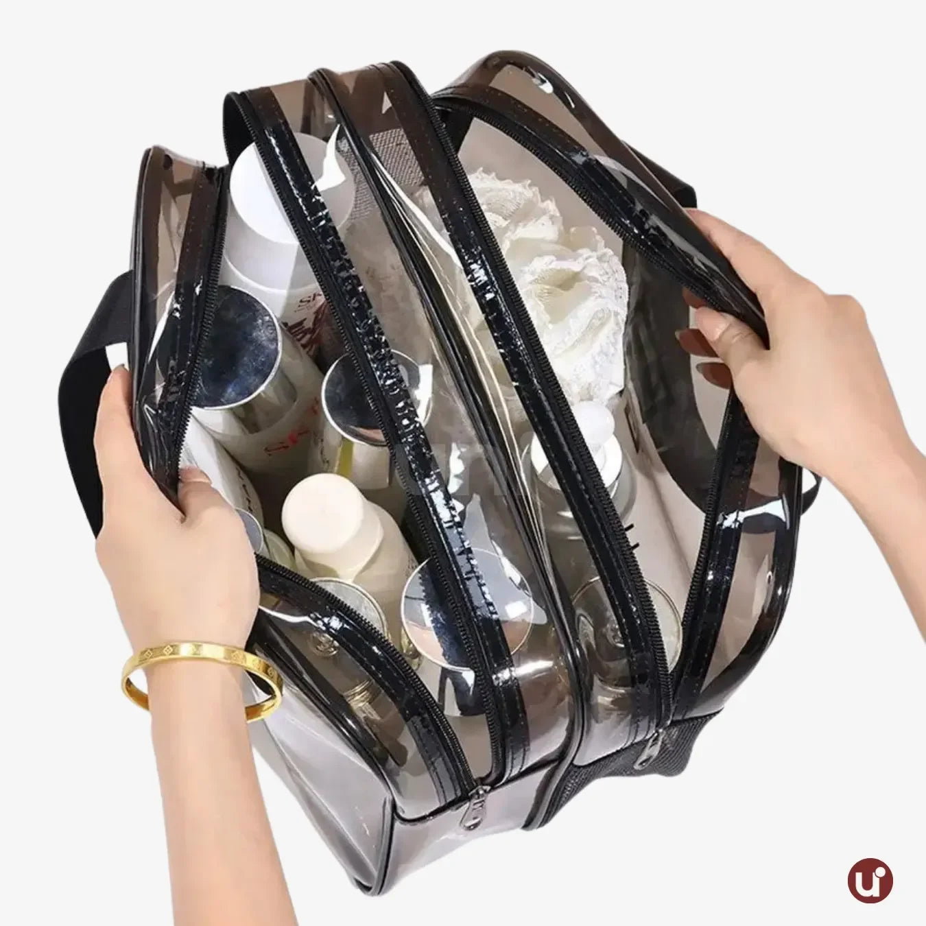 Bolsa de PVC Transparente Para Cosméticos Impermeável com Divisória Seca/Molhada - uniescolhas