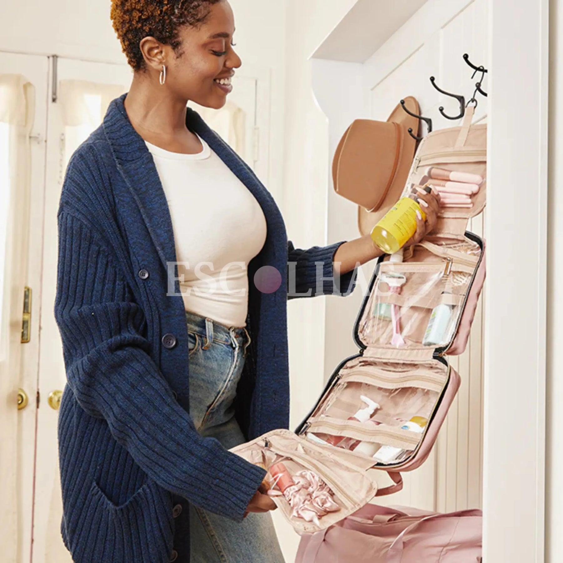 Necessaire Dobrável Compacta com Gancho Metálico BeautyVoyage™ Modelo LITE - uniescolhas