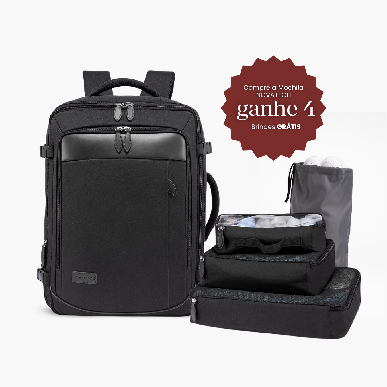 Mochila Preta 40L 4 em 1 + 3 Necessaires GRÁTIS! NovaTech™