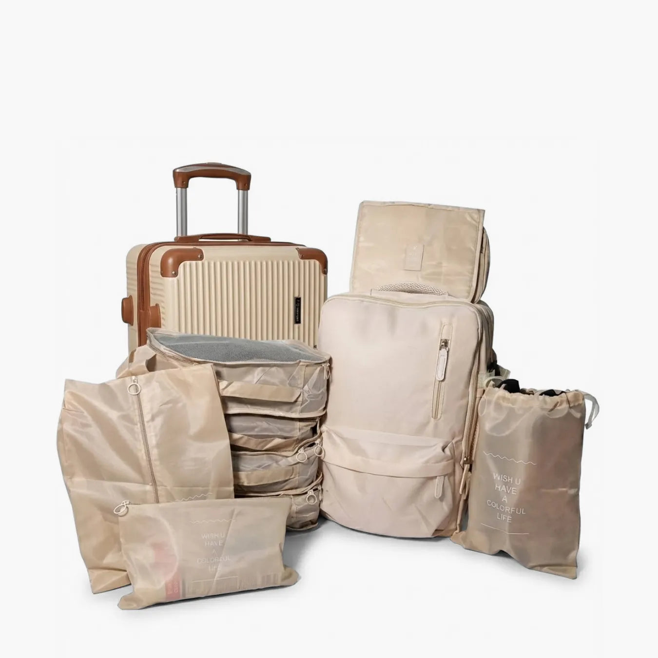 Mala de Bordo 10kg Padrão ANAC + Mochila e 8 Organizadores - Combo Viajante Expert