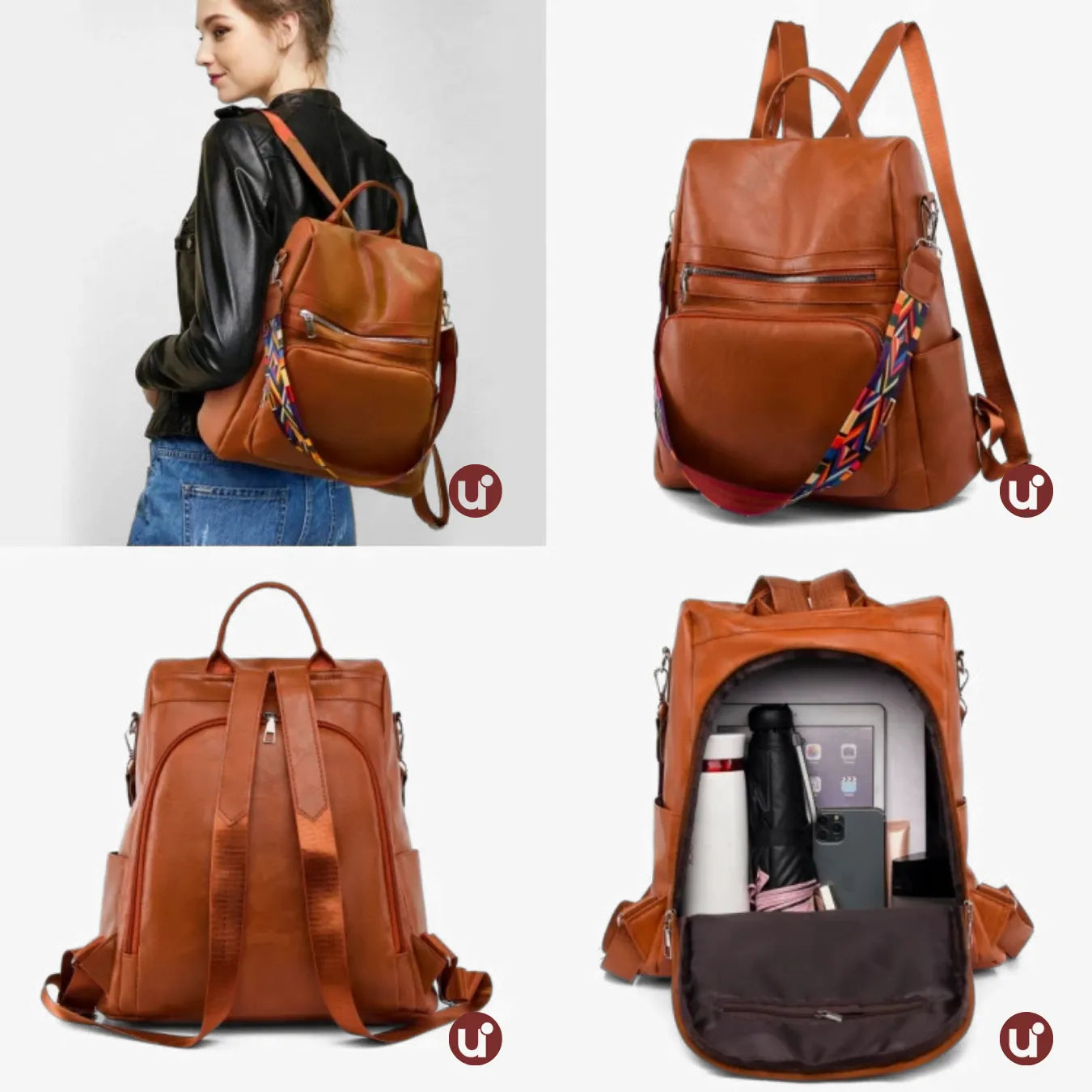 Mochila Feminina Antifurto Shiny Diary 2026 Couro Premium Impermeável 3 em 1