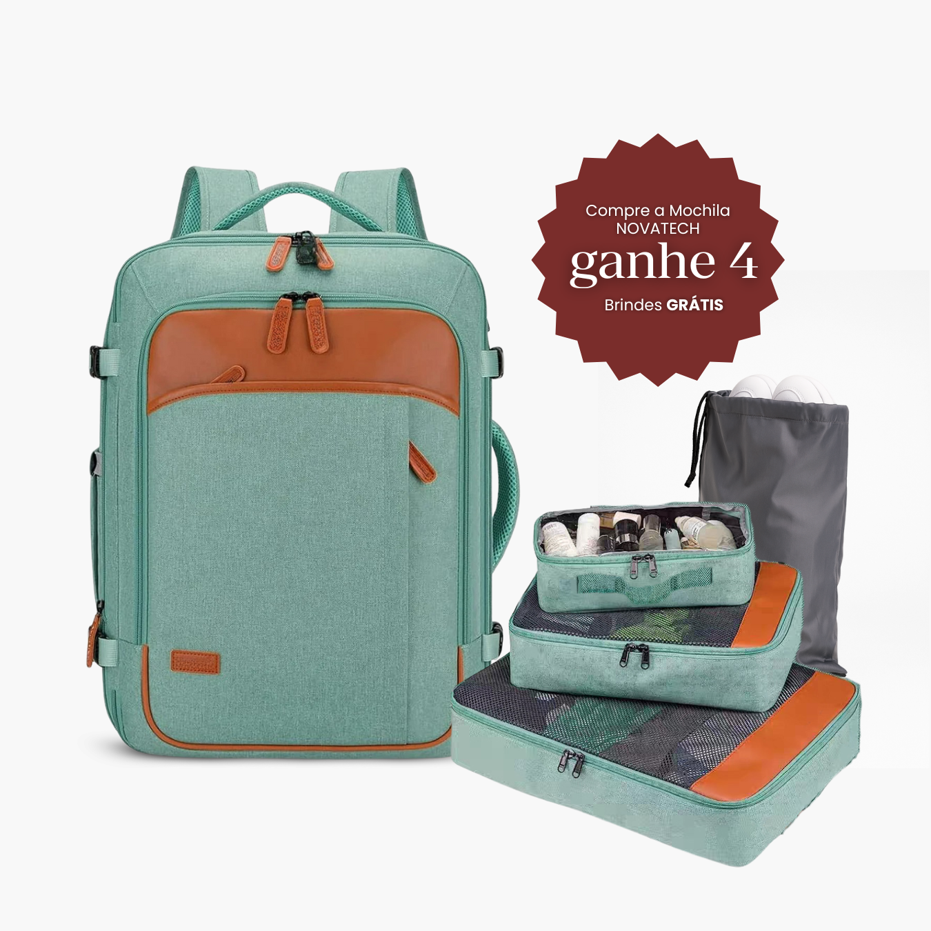 Mochila Verde 40L 4 em 1 + 3 Necessaires GRÁTIS! NovaTech™