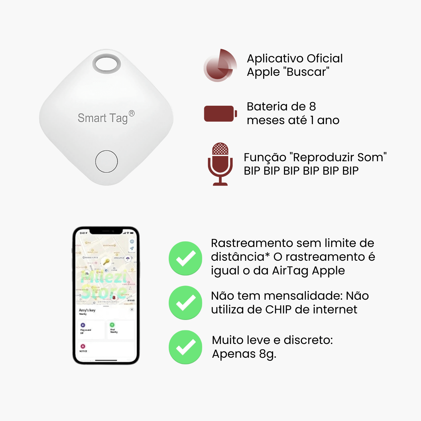 Smart Tag Rastreador Inteligente de Bagagem e Objetos (Exclusivo iOS)