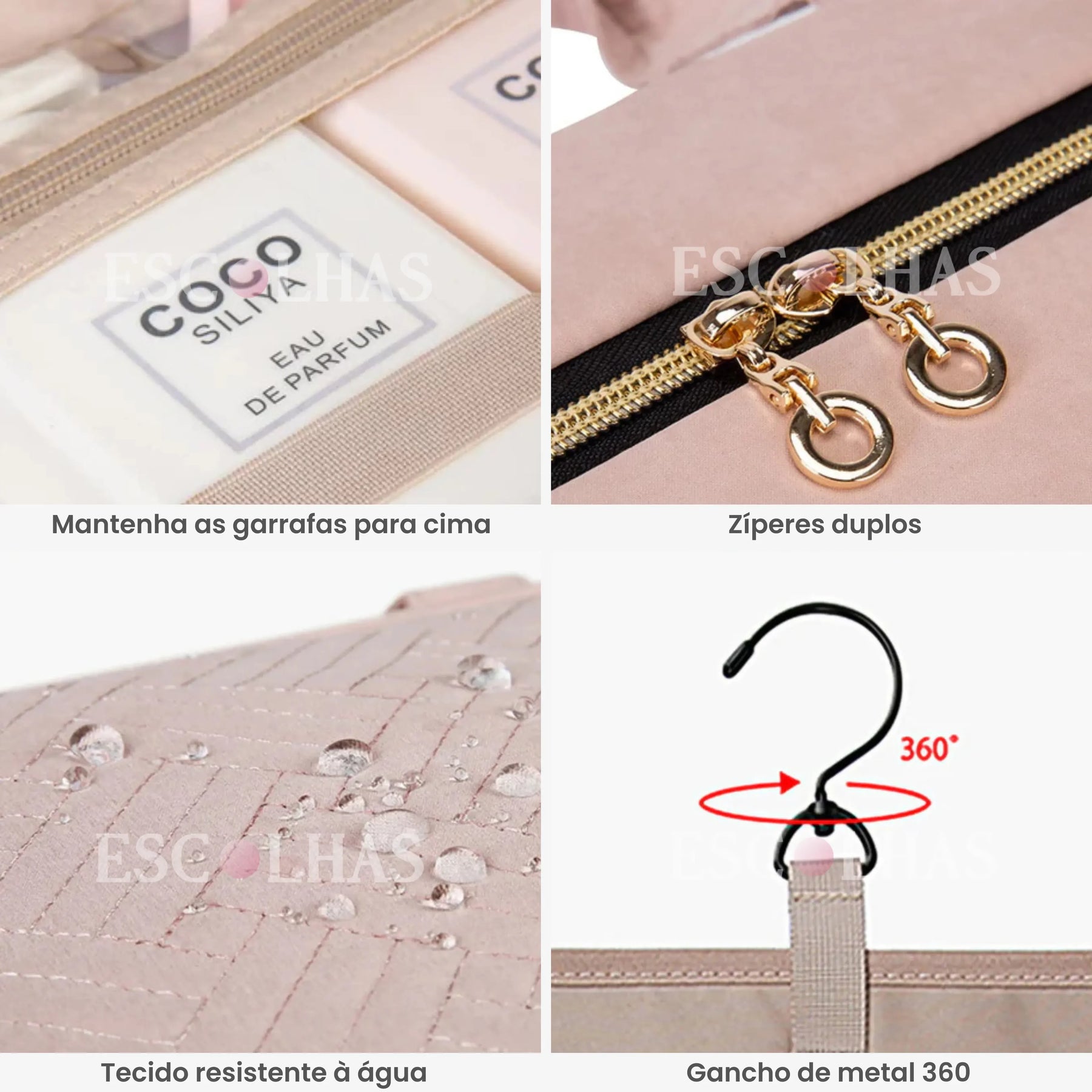 Necessaire Dobrável Compacta com Gancho Metálico BeautyVoyage™ Modelo LITE - uniescolhas