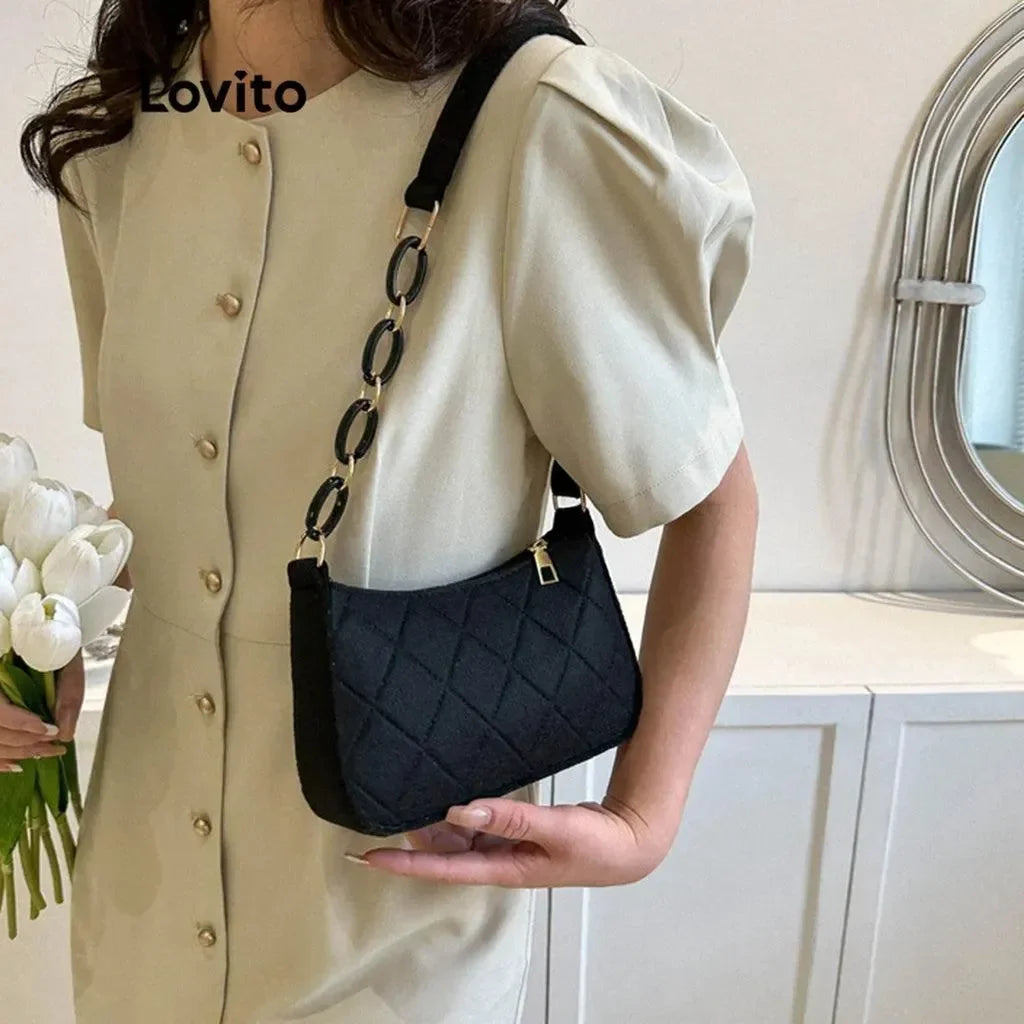 Bolsa de Ombro Hobo Estilo Minimalista com Alças de Cadeia Lovito™ - uniescolhas