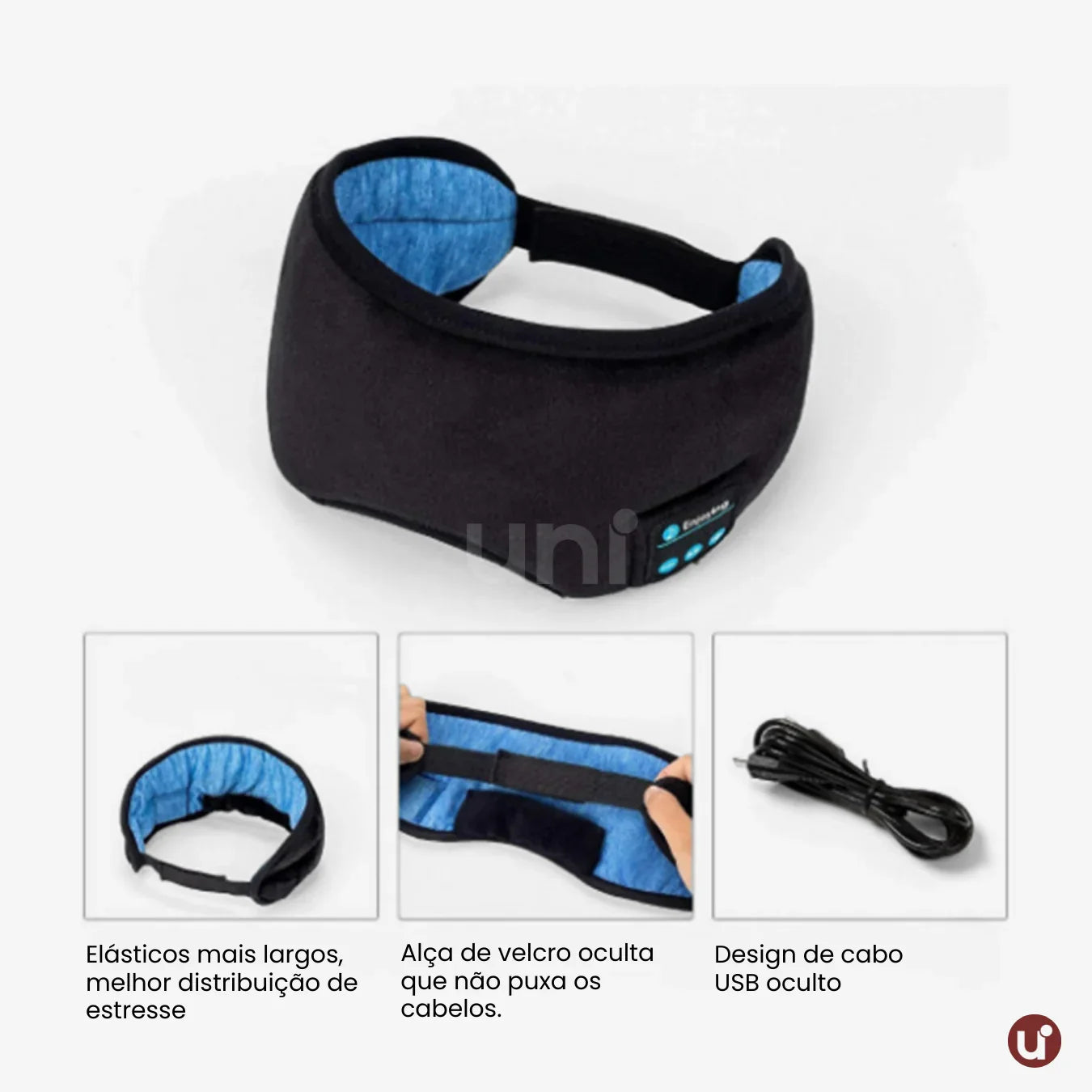 Máscara de Dormir Bluetooth Blackout UniEscolhas – Conforto Ajustável e Lavável - uniescolhas