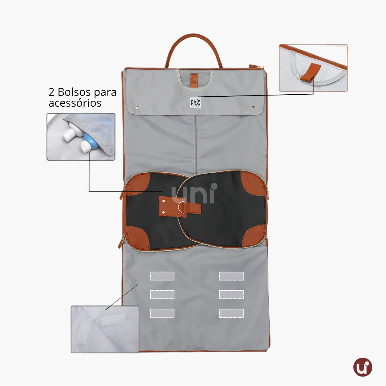 Mala de Mão Preta Caramelo Espaçosa Dobrável 60L Roller JetSetFemme™