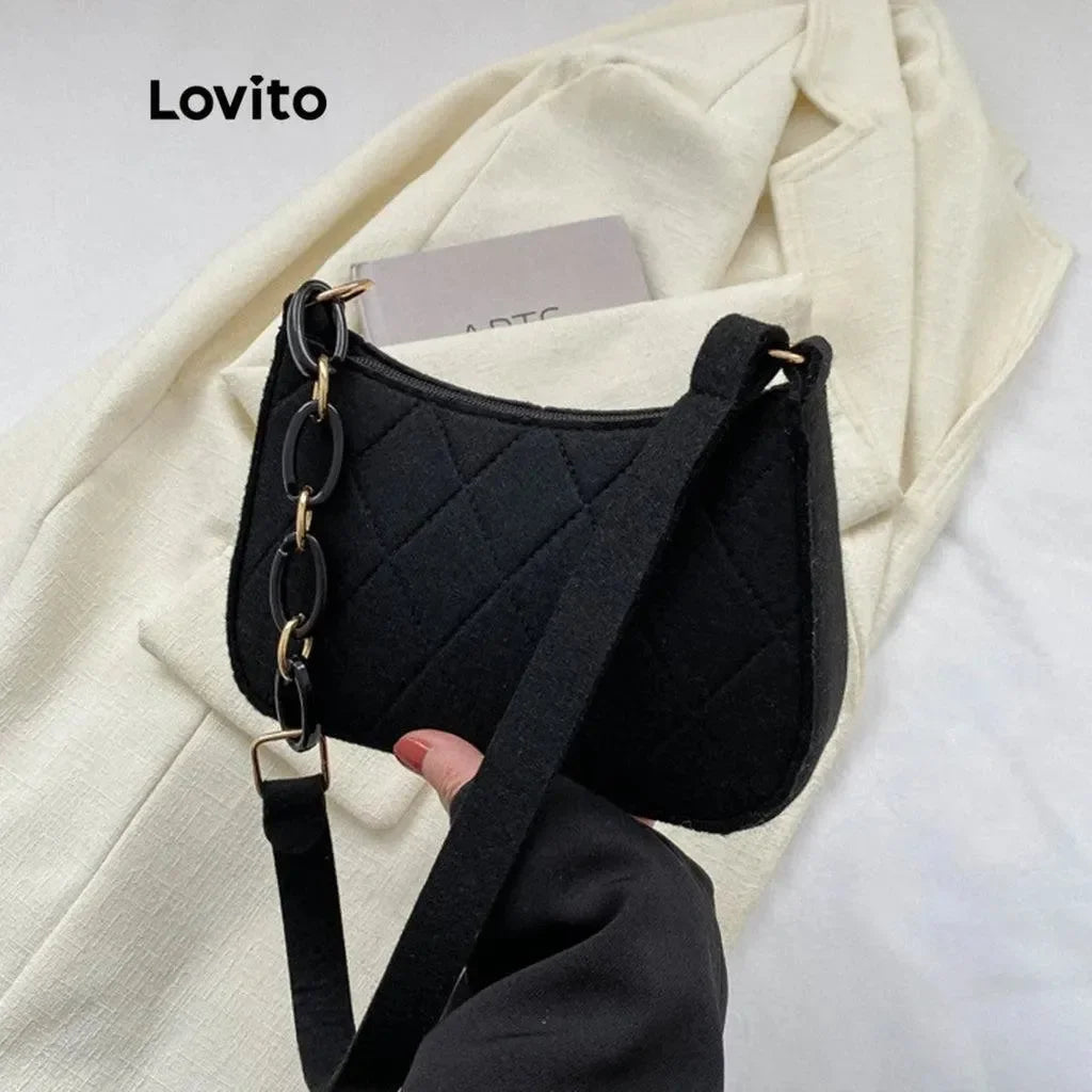 Bolsa de Ombro Hobo Estilo Minimalista com Alças de Cadeia Lovito™ - uniescolhas