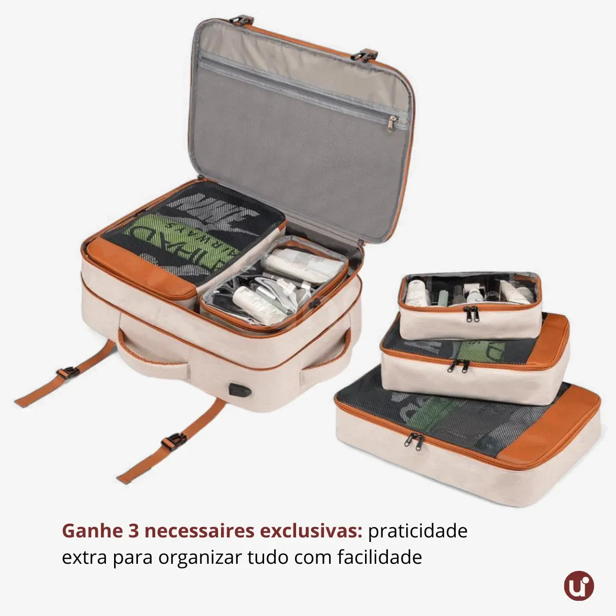 Kit Mala de Viagem — Mochila NovaTech™ + Mala de Bordo 10kg + 4 Necessaires GRÁTIS - uniescolhas