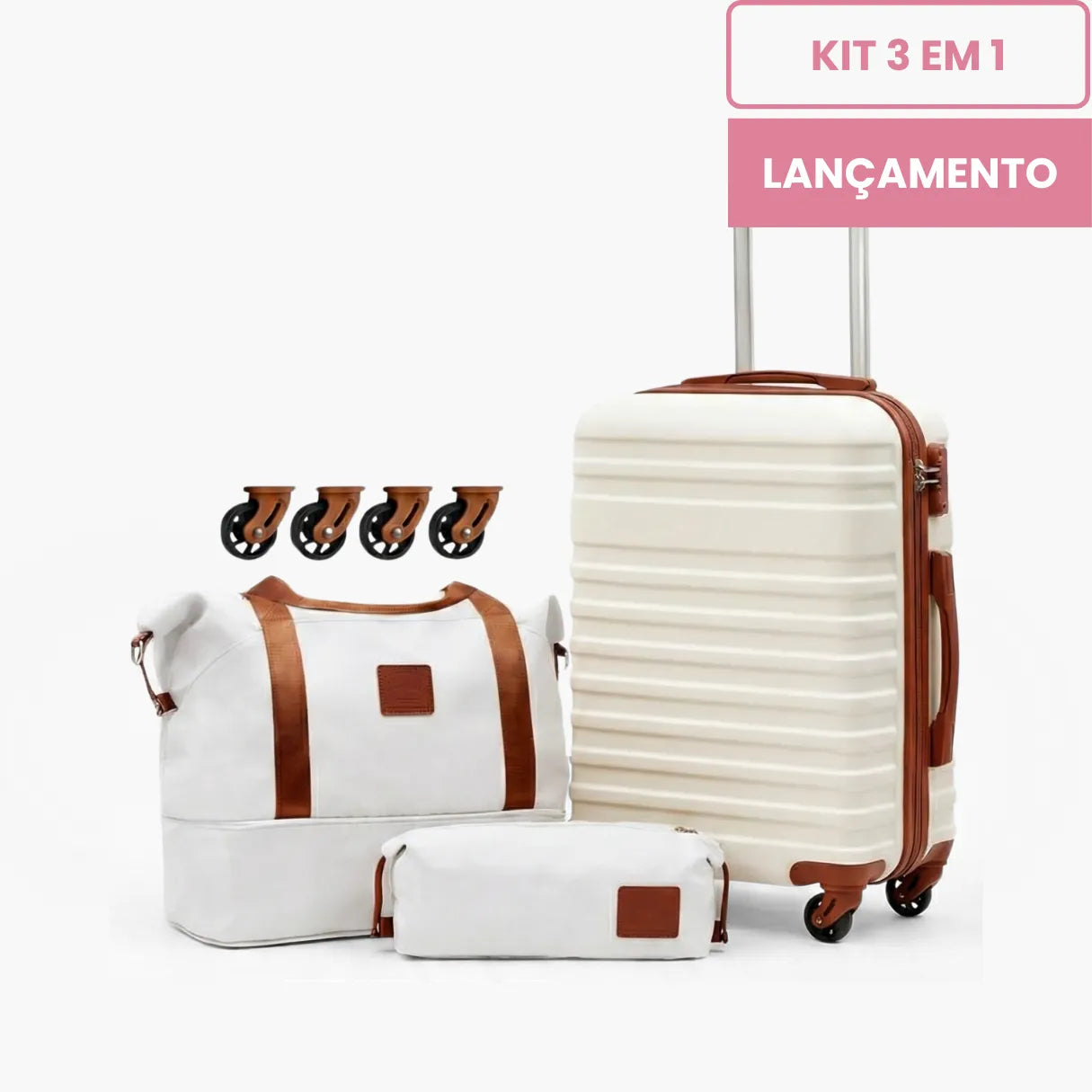 Kit Mala de Bordo 10kg Rodas Removíveis ANAC + Bolsa e Nécessaire