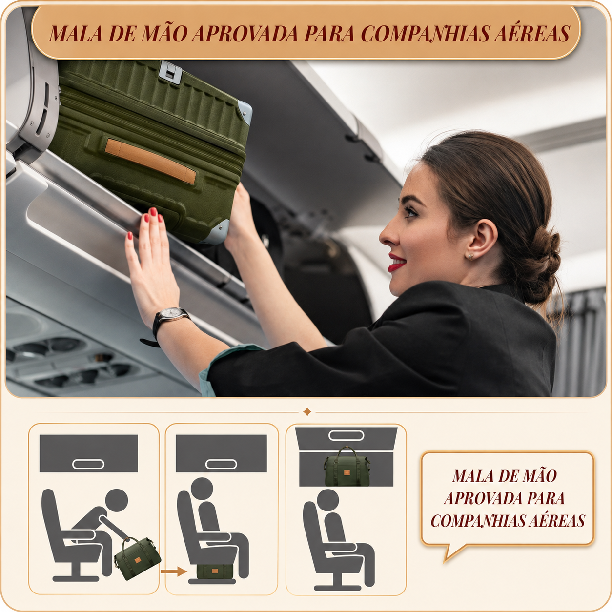 Kit Mala de Viagem Verde Oliva 20"/24" + Bolsa e Necessaire