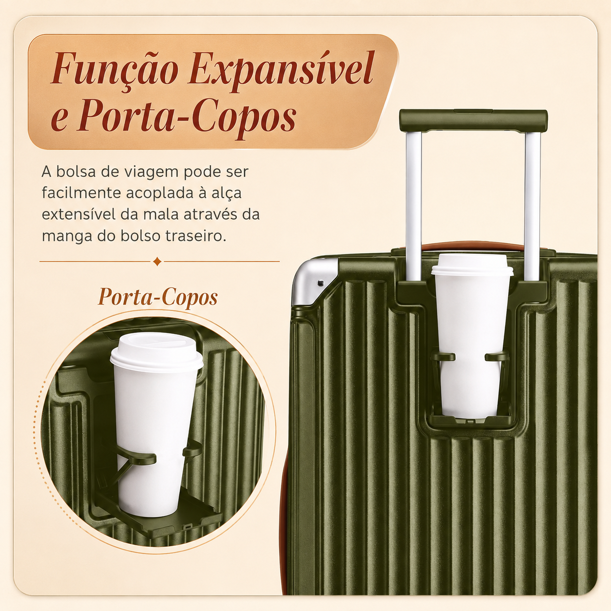 Kit Mala de Viagem Verde Oliva 20"/24" + Bolsa e Necessaire
