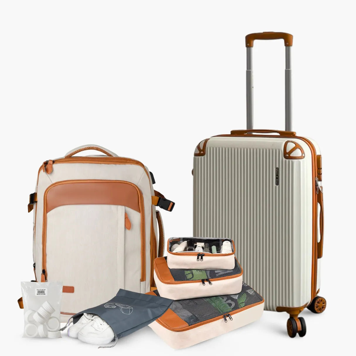 Kit Viagem Completa NovaTech™ (Mala 8 a 15 kg + Mochila + 4 Organizadores + Protetores)