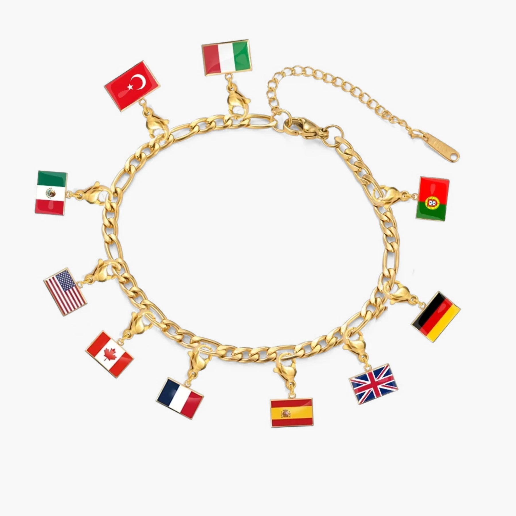 Pulseira de Berloques Viagem Bandeiras e Mapas