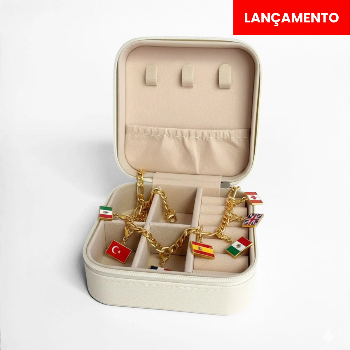 Pulseira de Berloques Bandeiras de Países e Mapas - Aço 316L Banhada a Ouro 18K