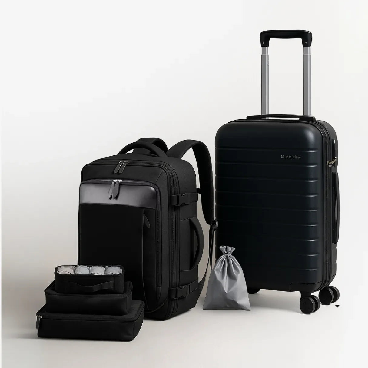 Kit Viagem Completa — Mochila NovaTech™+ Mala de Bordo 10kg + 4 Necessaires GRÁTIS