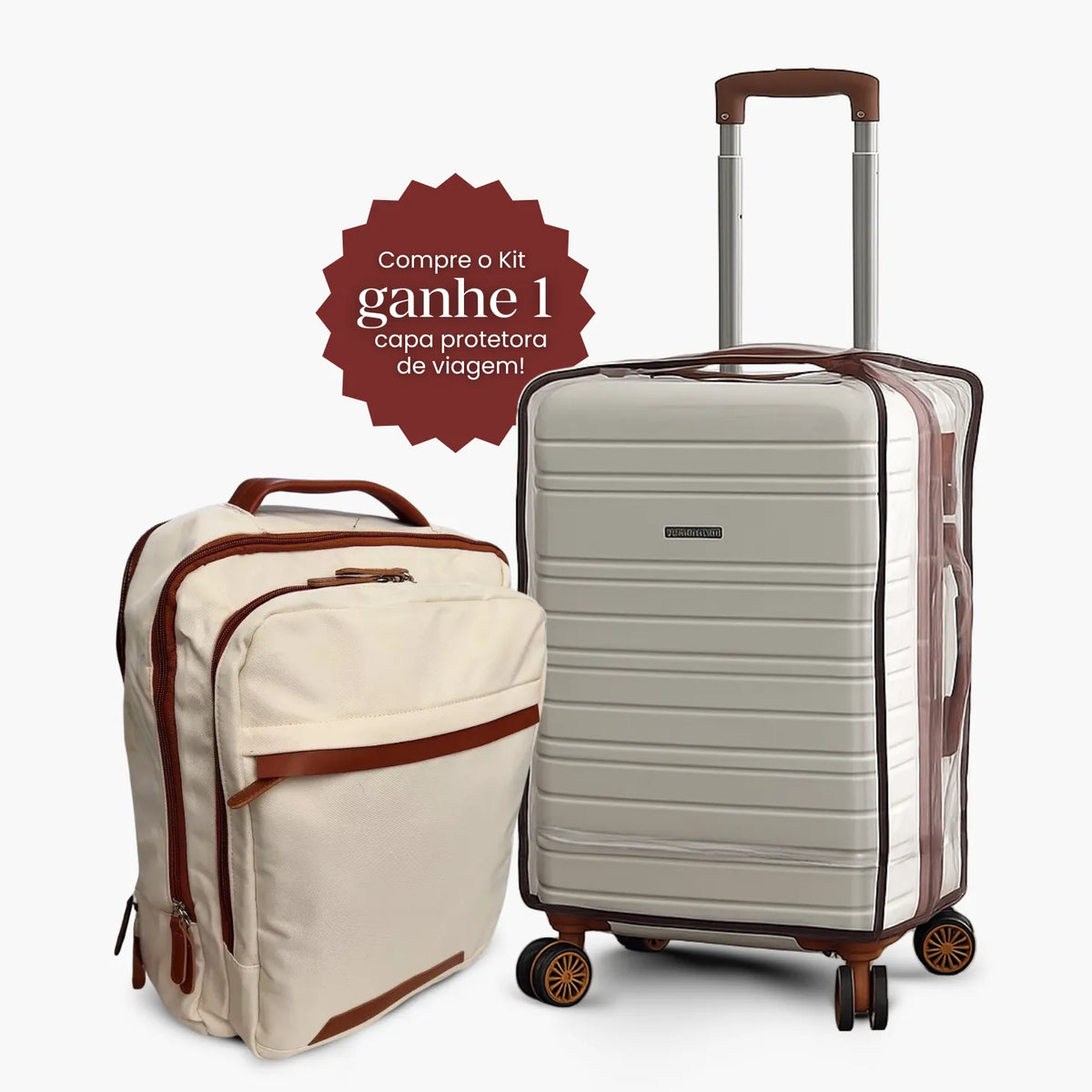 Kit Bordo – Mala de Bordo Rígida (8kg a 15kg) + Mochila Siena™ + Capa Protetora Exclusiva