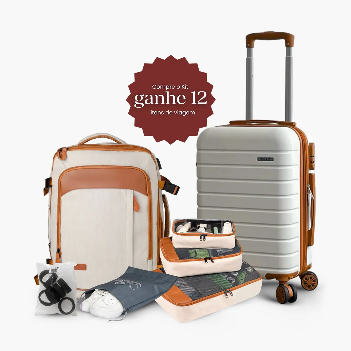 Kit Viagem Completa NovaTech™ (Mala 8 a 15 kg + Mochila + 4 Organizadores + Protetores)